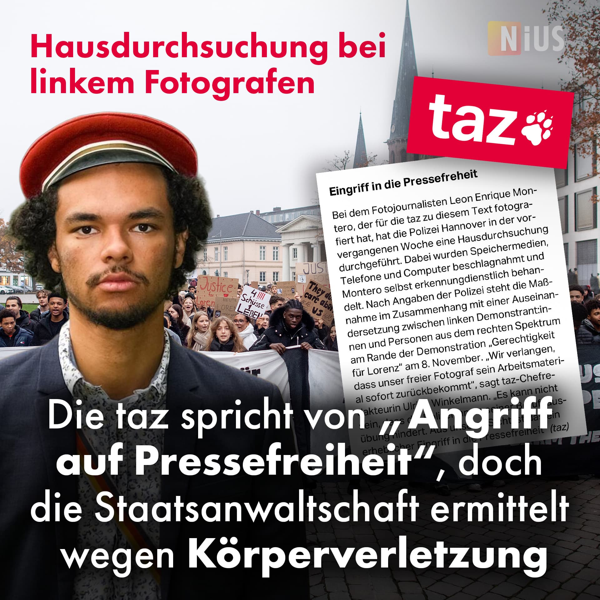 Hausdurchsuchung bei linkem Fotografen: Die taz spricht von „Angriff auf Pressefreiheit“, doch die Staatsanwaltschaft ermittelt wegen Körperverletzung