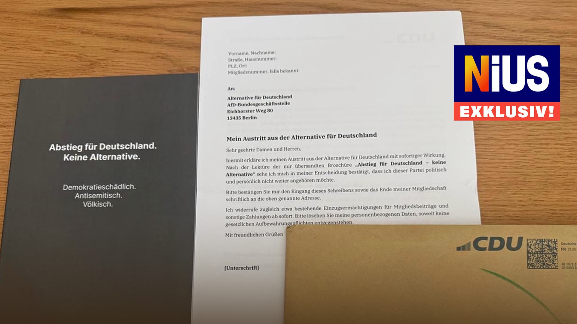 „Mein Austritt aus der AfD“: CDU verschickt vorformulierte Austritts-Schreiben an alle AfD-Abgeordneten