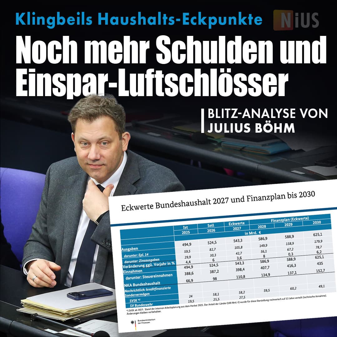 Klingbeils Haushalts-Eckpunkte: Noch mehr Schulden und Einspar-Luftschlösser