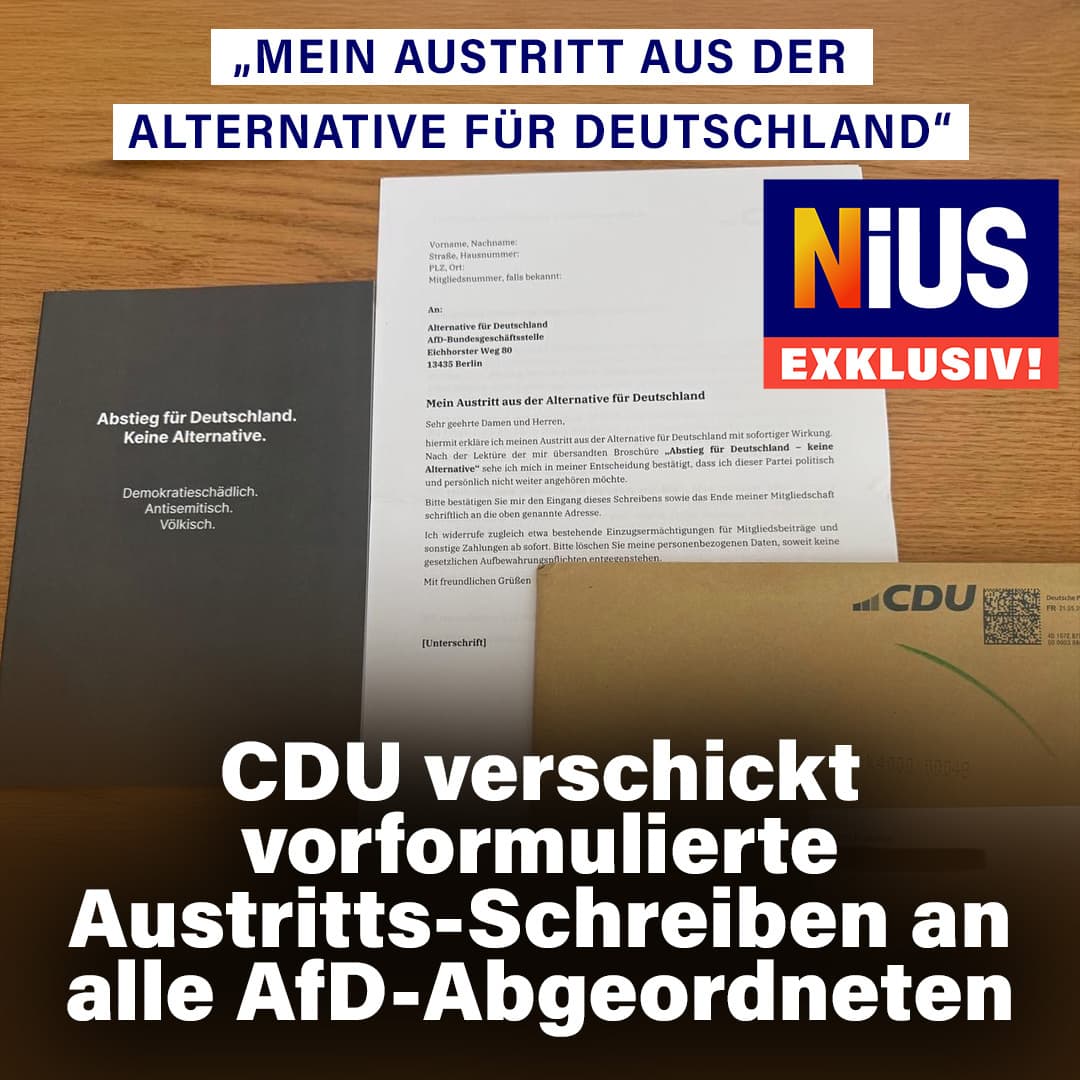 „Mein Austritt aus der AfD“: CDU verschickt vorformulierte Austritts-Schreiben an alle AfD-Abgeordneten